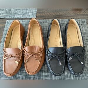2 Pairs! Michael Kors Black and Tan Leather Loafers